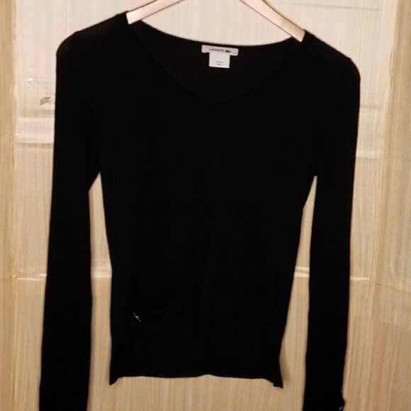 Lacoste Womens Black Lightweight V Neck Sweater XS - Picture 1 of 9